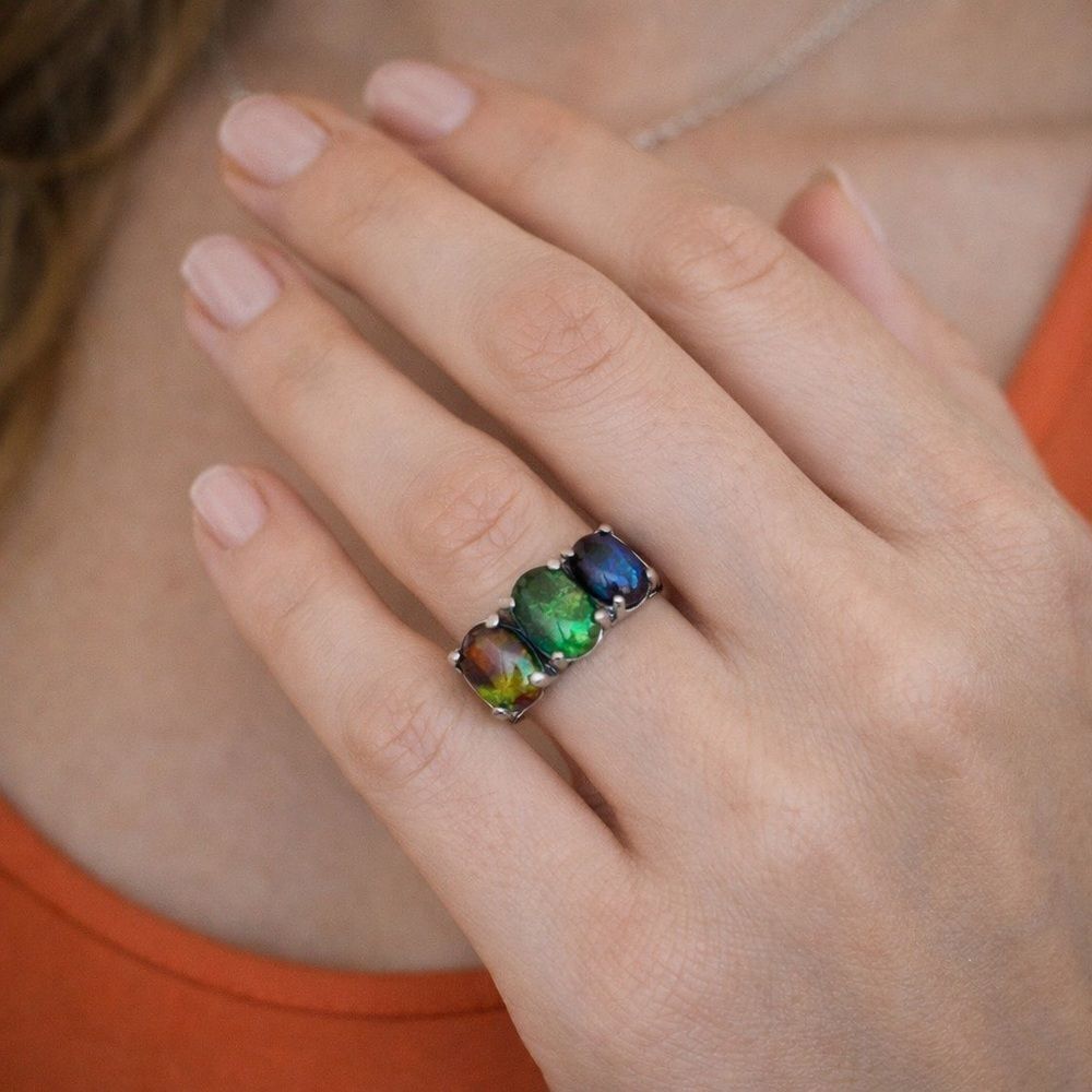 NEW 925 Sterling Silver Lab-Created Cabochon Opal Ring